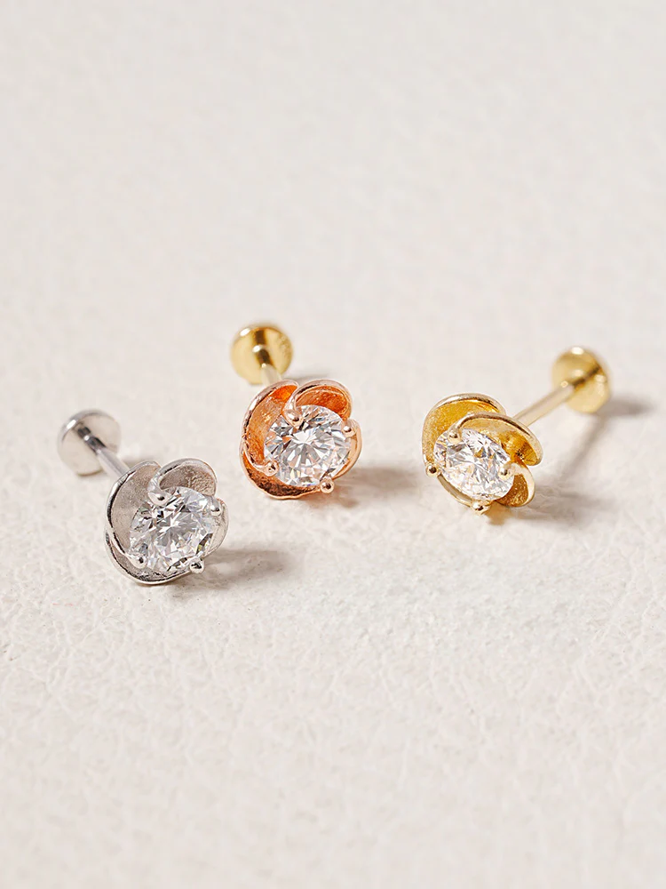 14K Solid Gold Lab Diamond Rose Internally Threaded Labret Piercing 20G - Image 8