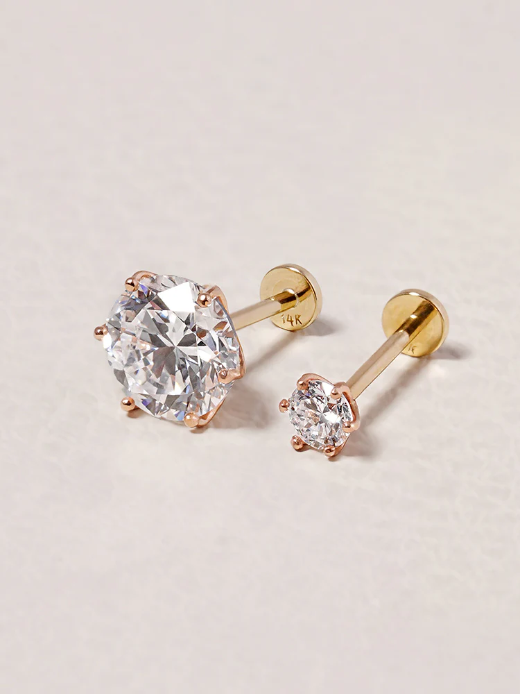 14K Solid Gold Lab Diamond Shine Classic Internally Threaded Labret Piercing 20G - Image 13