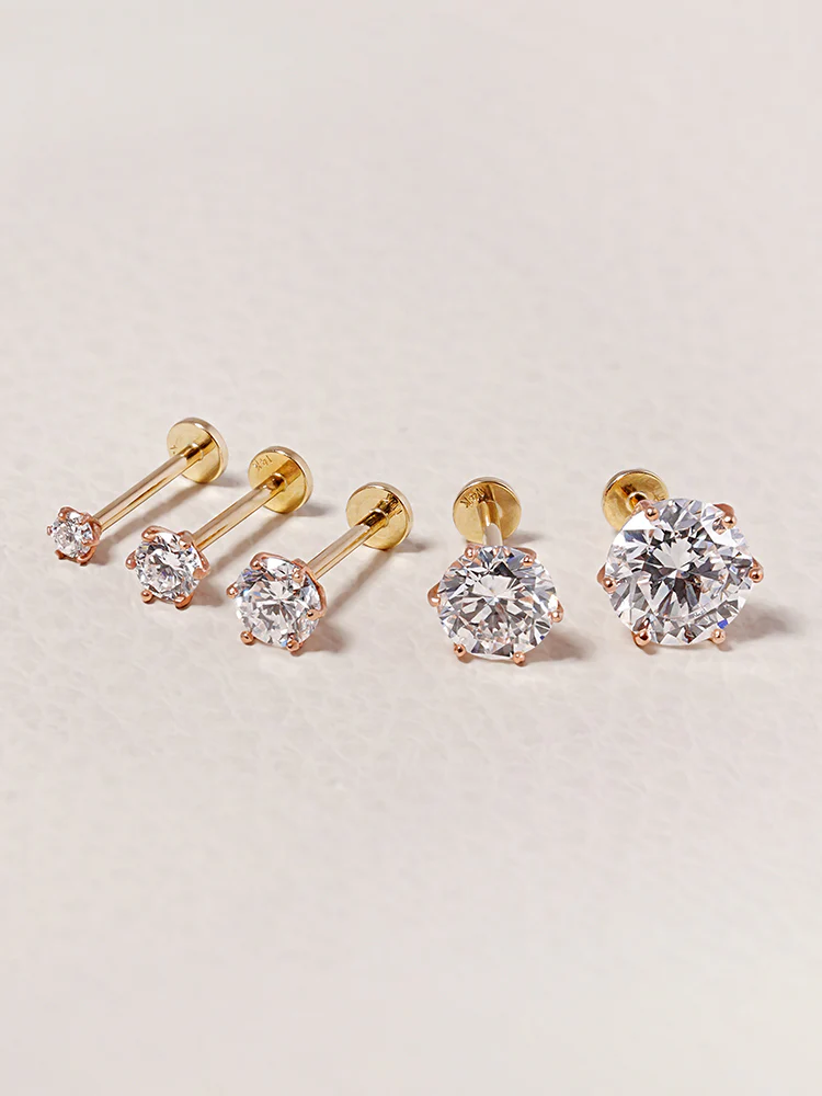 14K Solid Gold Lab Diamond Shine Classic Internally Threaded Labret Piercing 20G - Image 15