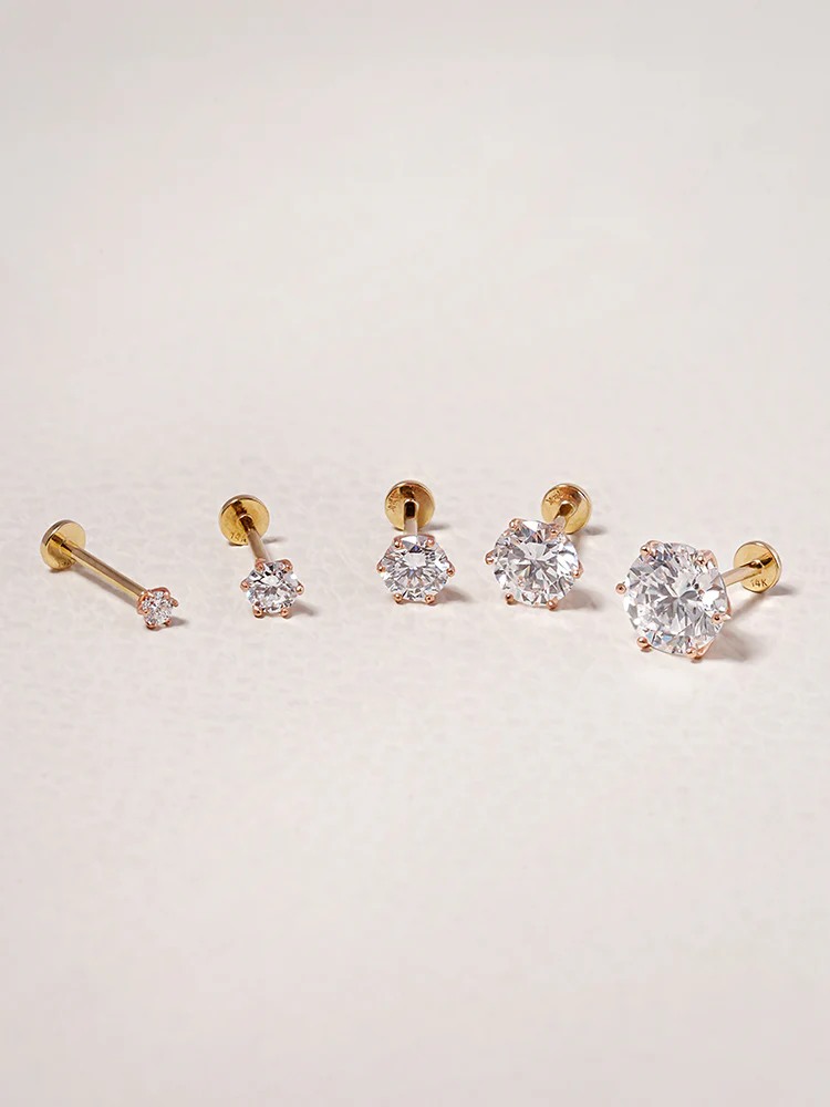 14K Solid Gold Lab Diamond Shine Classic Internally Threaded Labret Piercing 20G - Image 16
