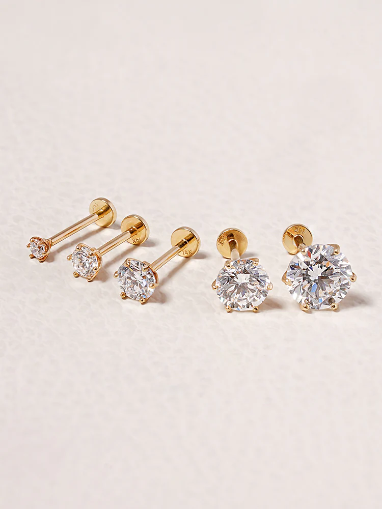 14K Solid Gold Lab Diamond Shine Classic Internally Threaded Labret Piercing 20G - Image 18