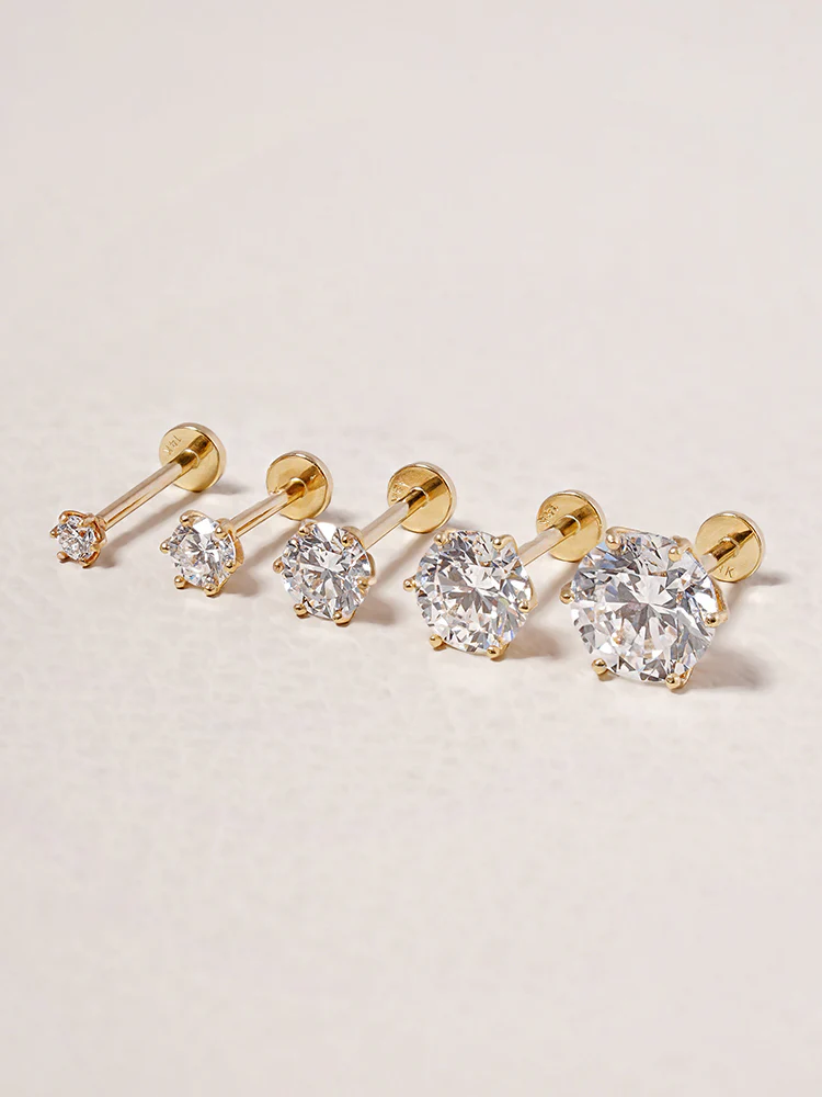 14K Solid Gold Lab Diamond Shine Classic Internally Threaded Labret Piercing 20G - Image 19