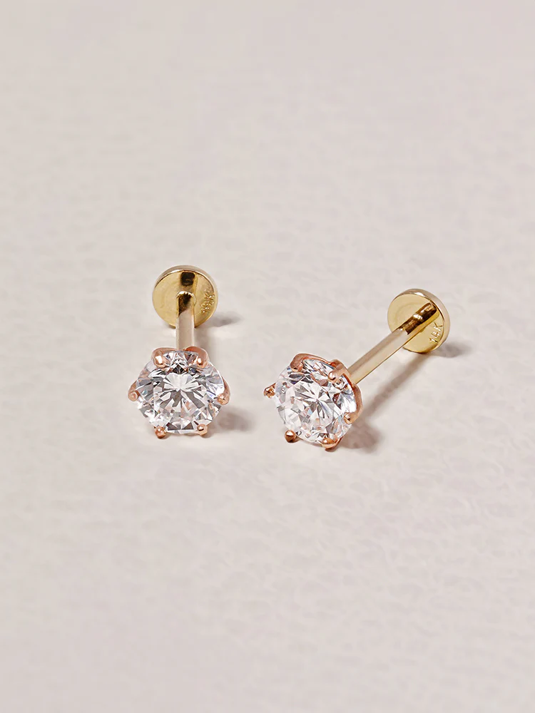 14K Solid Gold Lab Diamond Shine Classic Internally Threaded Labret Piercing 20G - Image 24