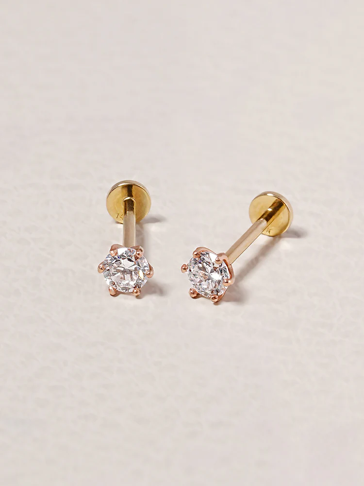 14K Solid Gold Lab Diamond Shine Classic Internally Threaded Labret Piercing 20G - Image 25