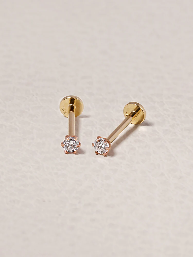 14K Solid Gold Lab Diamond Shine Classic Internally Threaded Labret Piercing 20G - Image 26
