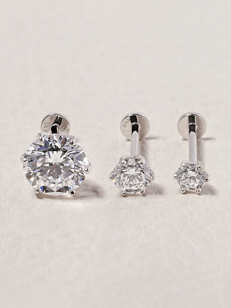 14K Solid Gold Lab Diamond Shine Classic Internally Threaded Labret Piercing 20G - Image 29