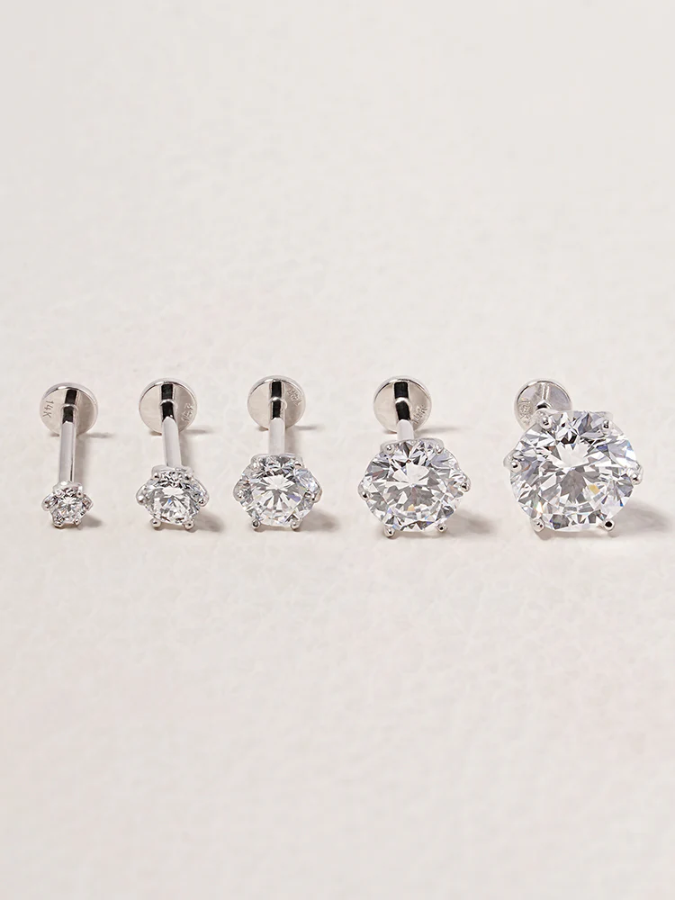 14K Solid Gold Lab Diamond Shine Classic Internally Threaded Labret Piercing 20G - Image 3