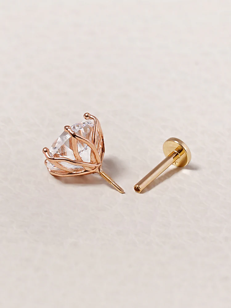 14K Solid Gold Lab Diamond Shine Classic Internally Threaded Labret Piercing 20G - Image 30
