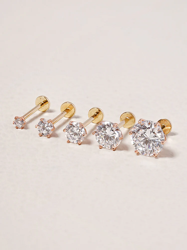 14K Solid Gold Lab Diamond Shine Classic Internally Threaded Labret Piercing 20G - Image 5