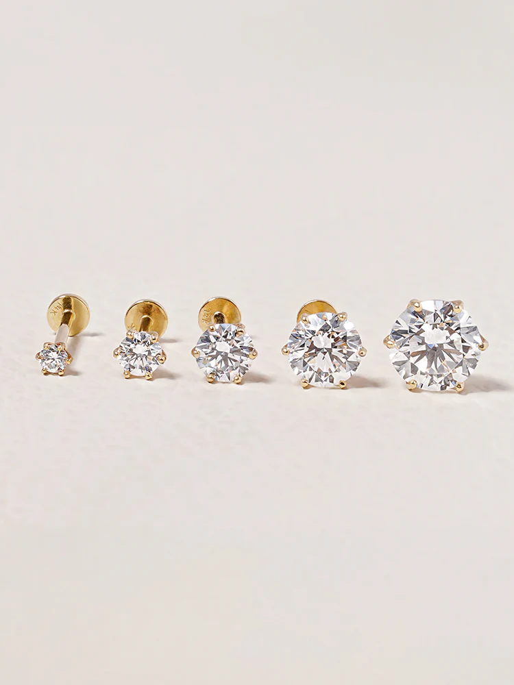 14K Solid Gold Lab Diamond Shine Classic Internally Threaded Labret Piercing 20G - Image 7