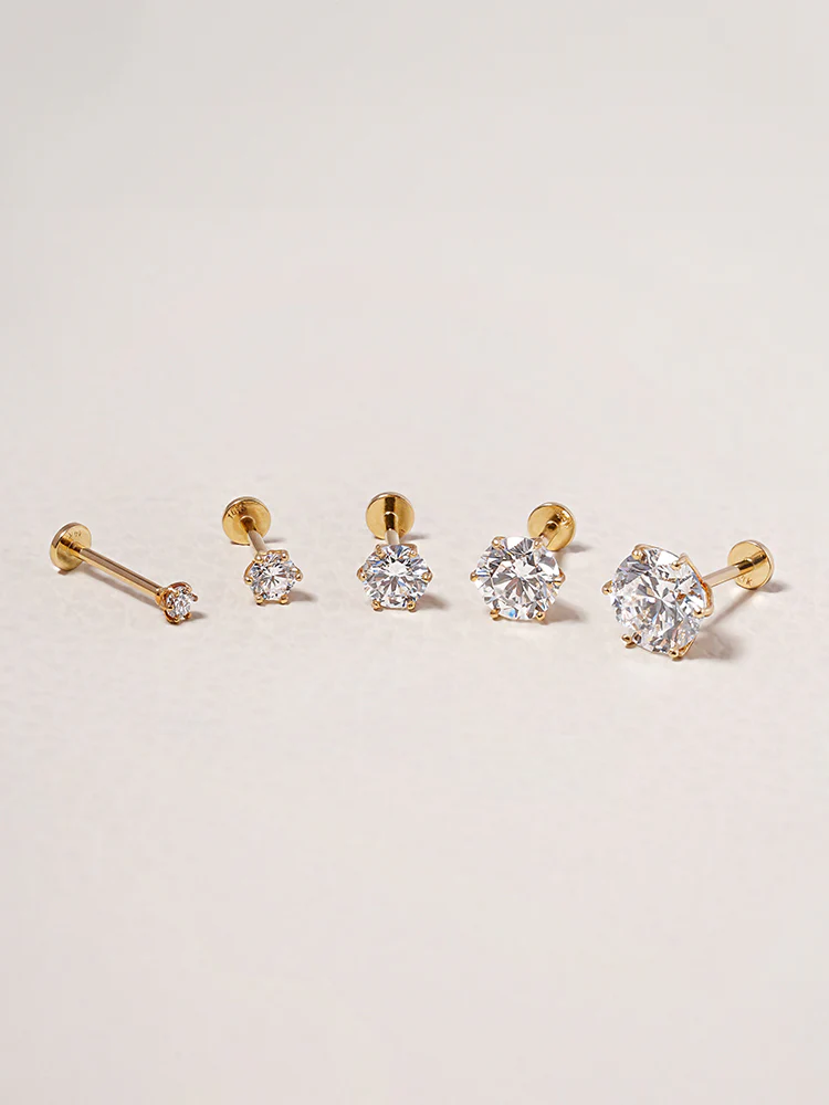 14K Solid Gold Lab Diamond Shine Classic Internally Threaded Labret Piercing 20G - Image 9