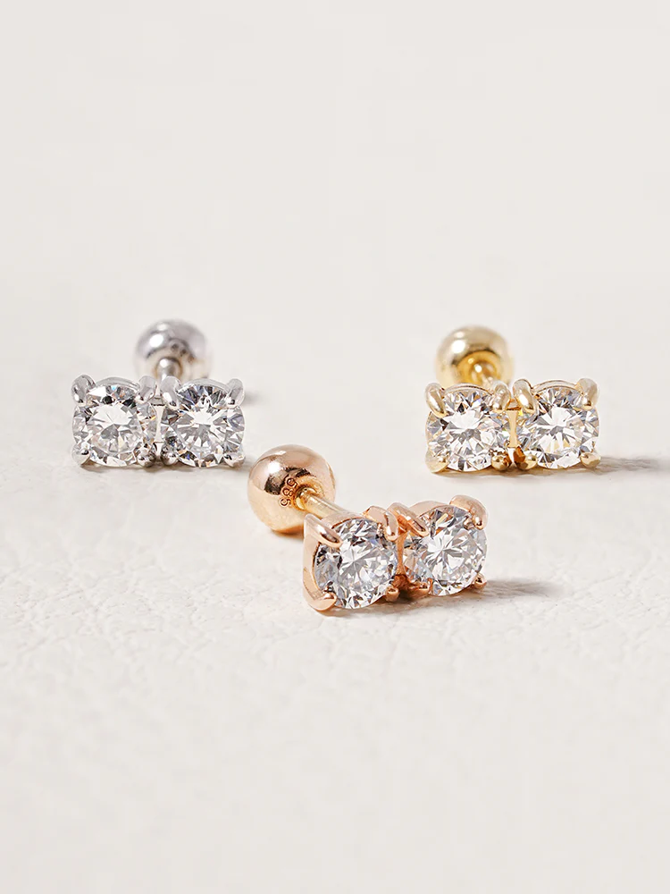 14K Solid Gold Lab Diamond Twin Stud Cartilage Earring 20G18G16G - Image 11