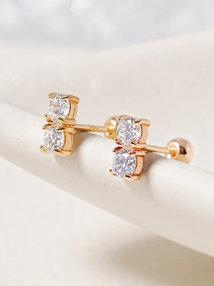 14K Solid Gold Lab Diamond Twin Stud Cartilage Earring 20G18G16G - Image 13