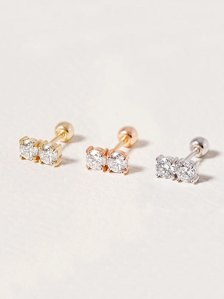 14K Solid Gold Lab Diamond Twin Stud Cartilage Earring 20G18G16G - Image 16