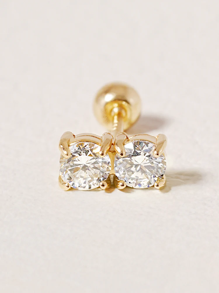 14K Solid Gold Lab Diamond Twin Stud Cartilage Earring 20G18G16G - Image 18