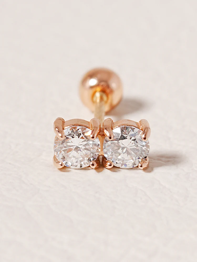14K Solid Gold Lab Diamond Twin Stud Cartilage Earring 20G18G16G - Image 19