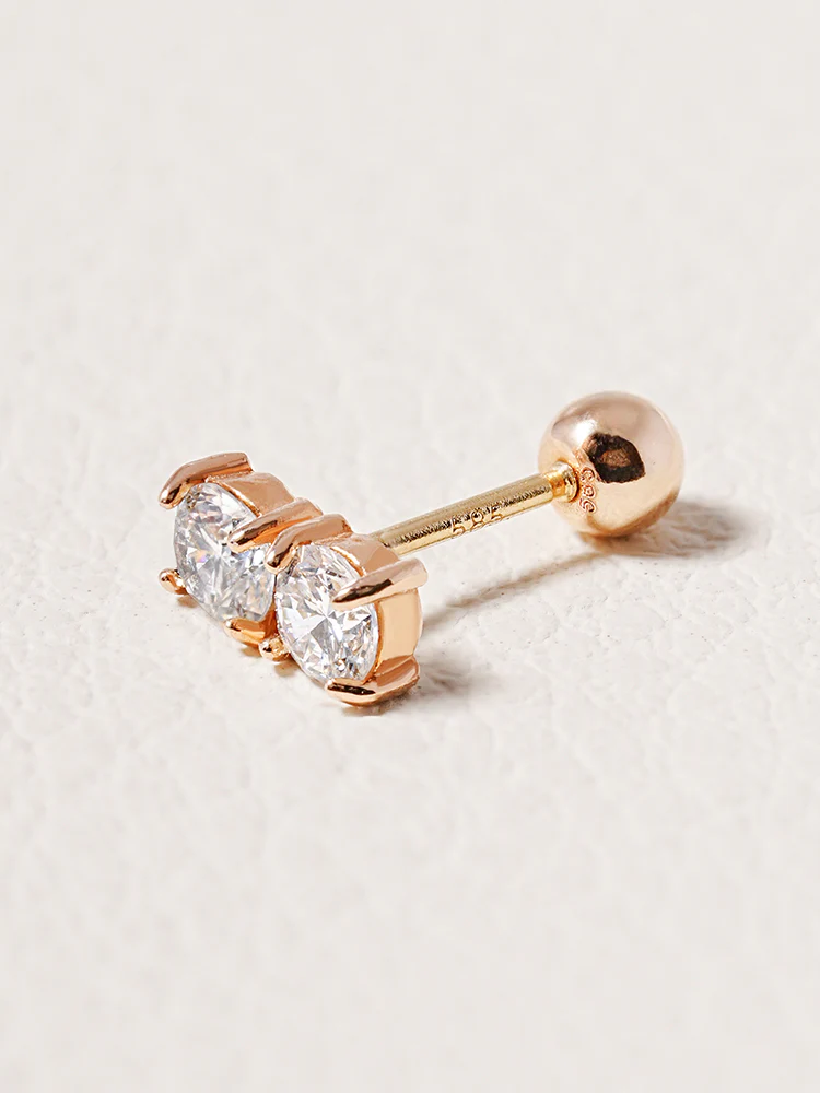 14K Solid Gold Lab Diamond Twin Stud Cartilage Earring 20G18G16G - Image 21