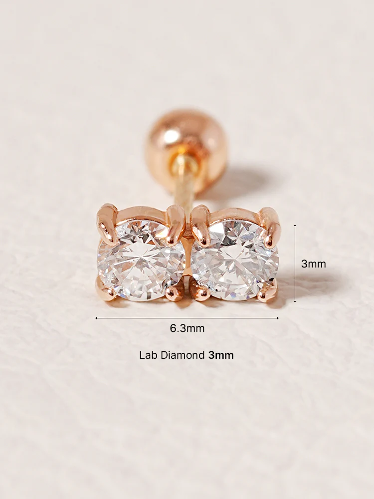 14K Solid Gold Lab Diamond Twin Stud Cartilage Earring 20G18G16G - Image 22