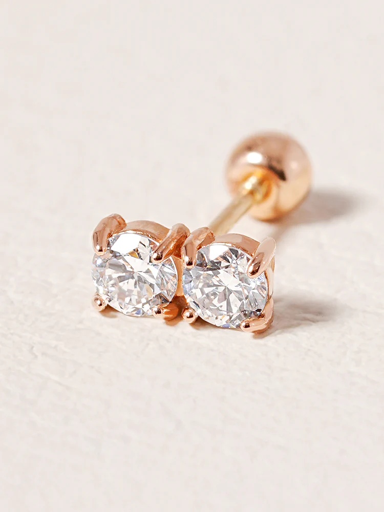 14K Solid Gold Lab Diamond Twin Stud Cartilage Earring 20G18G16G - Image 4