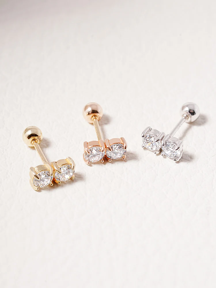 14K Solid Gold Lab Diamond Twin Stud Cartilage Earring 20G18G16G - Image 7