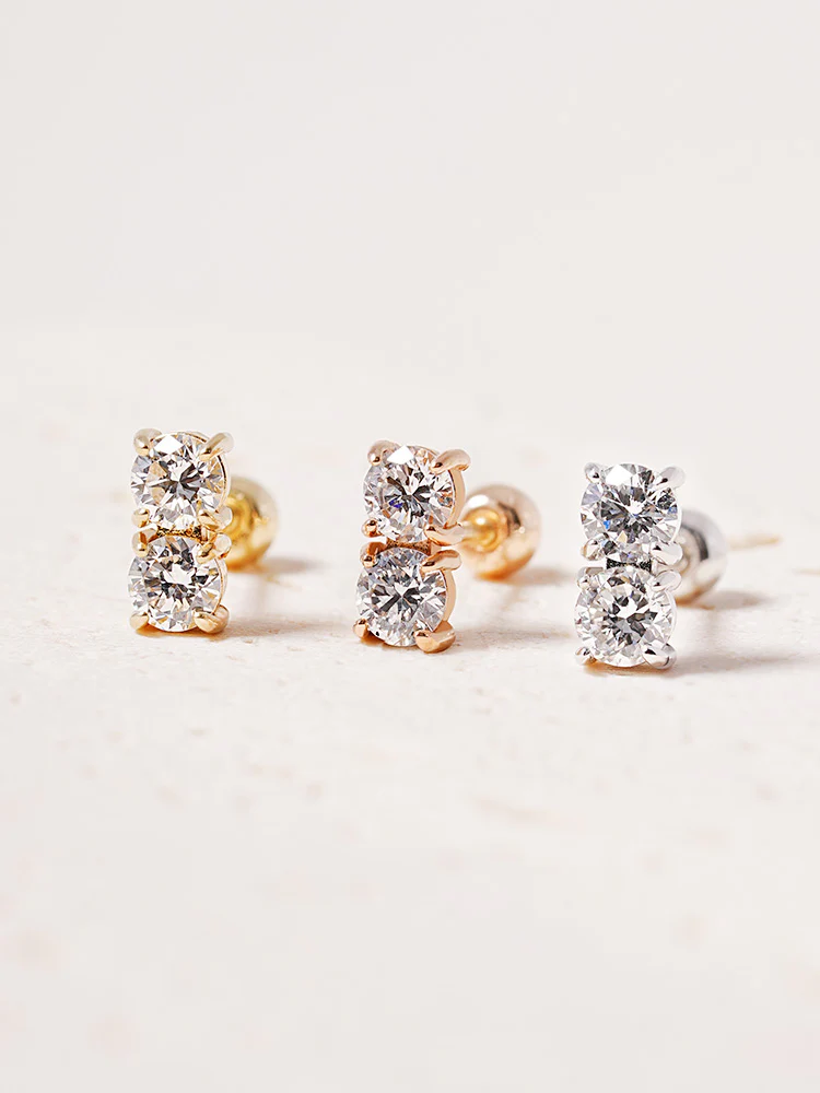 14K Solid Gold Lab Diamond Twin Stud Cartilage Earring 20G18G16G - Image 9