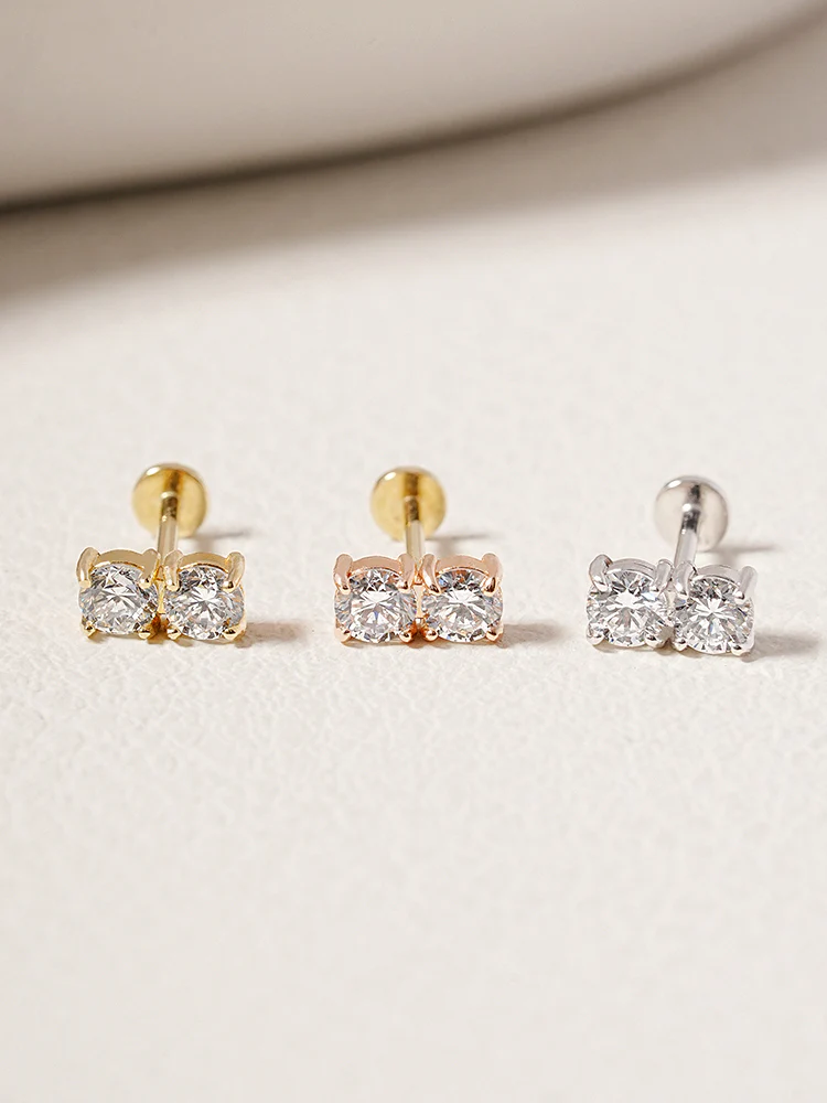 14K Solid Gold Lab Diamond Twin Stud Internally Threaded Labret Piercing 20G - Image 11