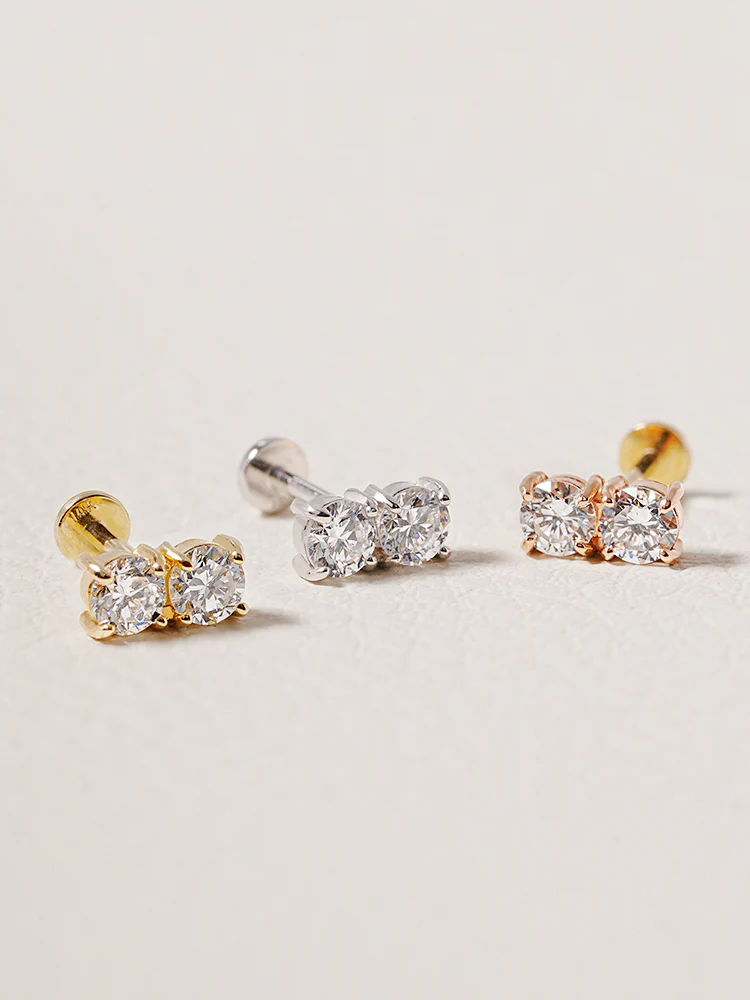 14K Solid Gold Lab Diamond Twin Stud Internally Threaded Labret Piercing 20G - Image 13