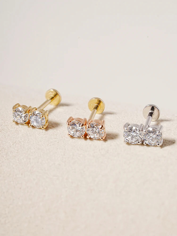 14K Solid Gold Lab Diamond Twin Stud Internally Threaded Labret Piercing 20G - Image 16