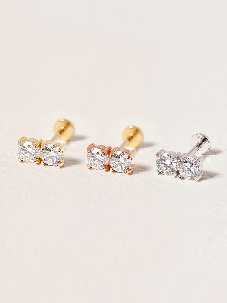 14K Solid Gold Lab Diamond Twin Stud Internally Threaded Labret Piercing 20G - Image 17