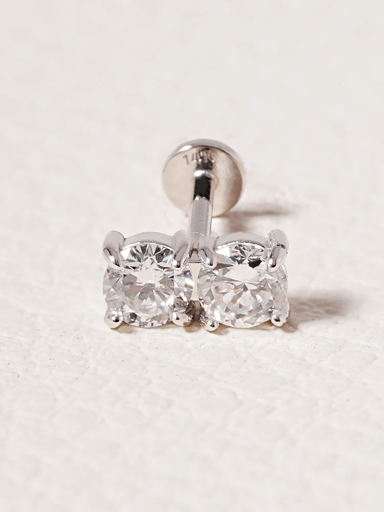 14K Solid Gold Lab Diamond Twin Stud Internally Threaded Labret Piercing 20G - Image 18