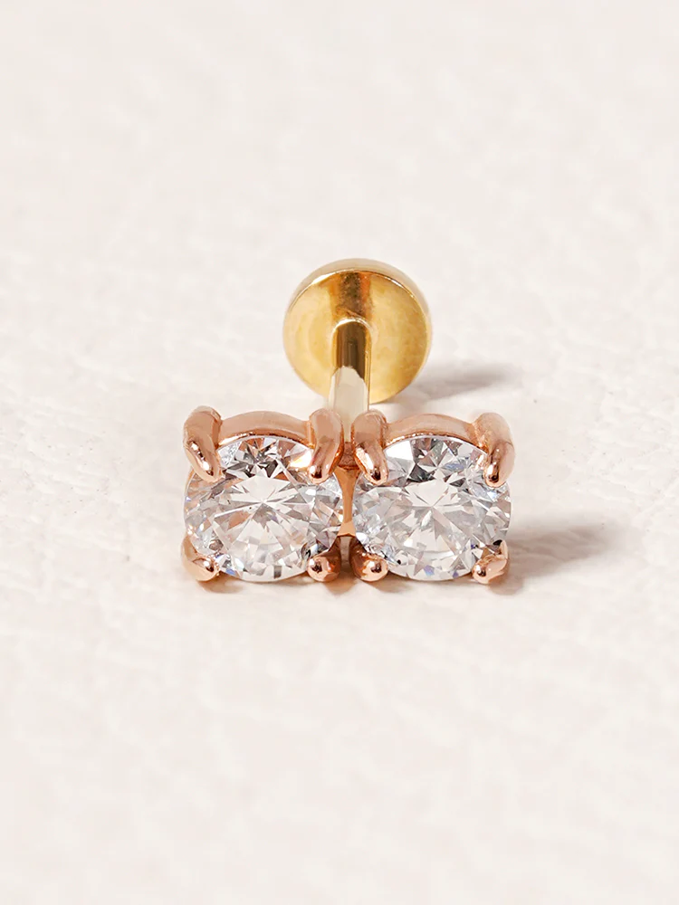 14K Solid Gold Lab Diamond Twin Stud Internally Threaded Labret Piercing 20G - Image 20