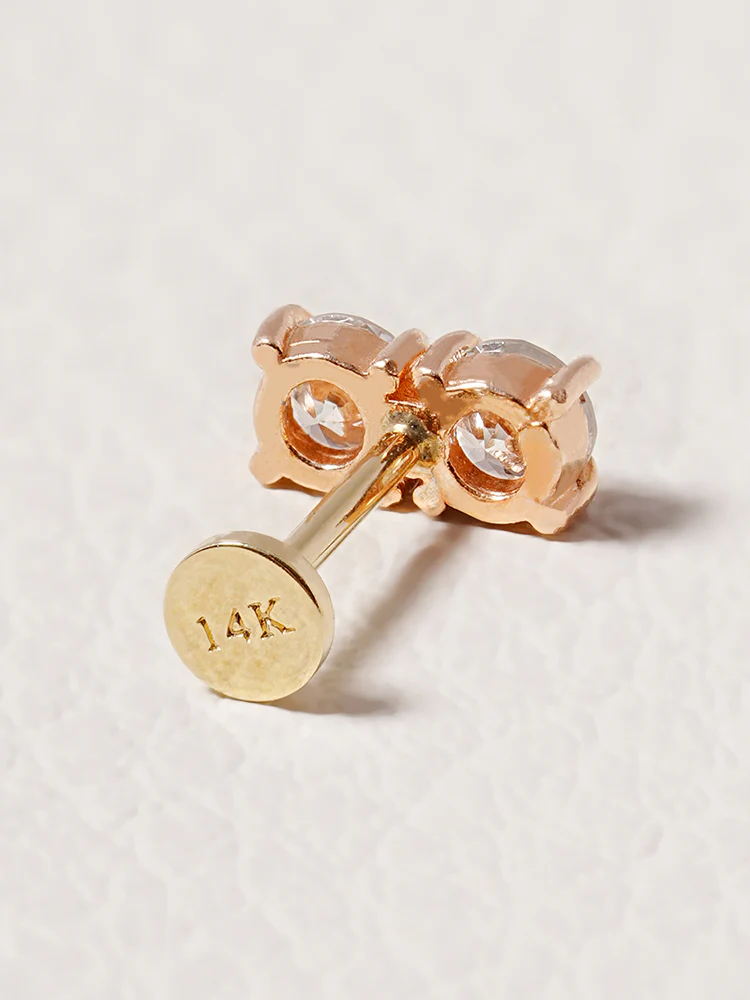 14K Solid Gold Lab Diamond Twin Stud Internally Threaded Labret Piercing 20G - Image 22