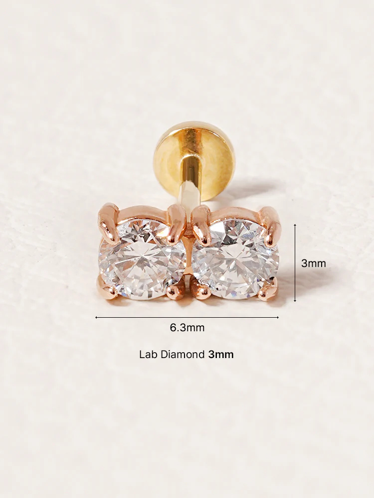 14K Solid Gold Lab Diamond Twin Stud Internally Threaded Labret Piercing 20G - Image 23