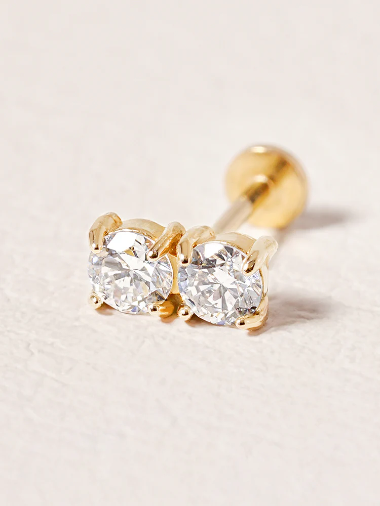 14K Solid Gold Lab Diamond Twin Stud Internally Threaded Labret Piercing 20G - Image 3