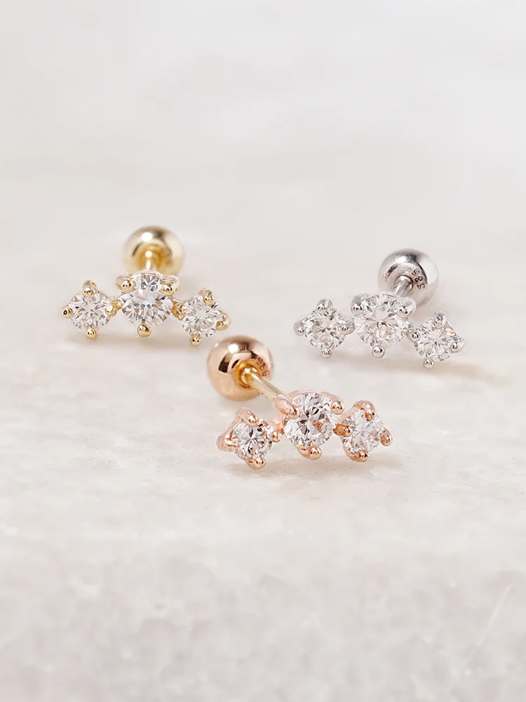 14K Solid Gold Lab Diamond Twinkle Crown Cartilage Earring 20G18G16G - Image 11