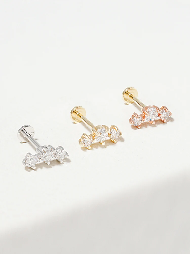 14K Solid Gold Lab Diamond Twinkle Crown Internally Threaded Labret Piercing 20G - Image 13