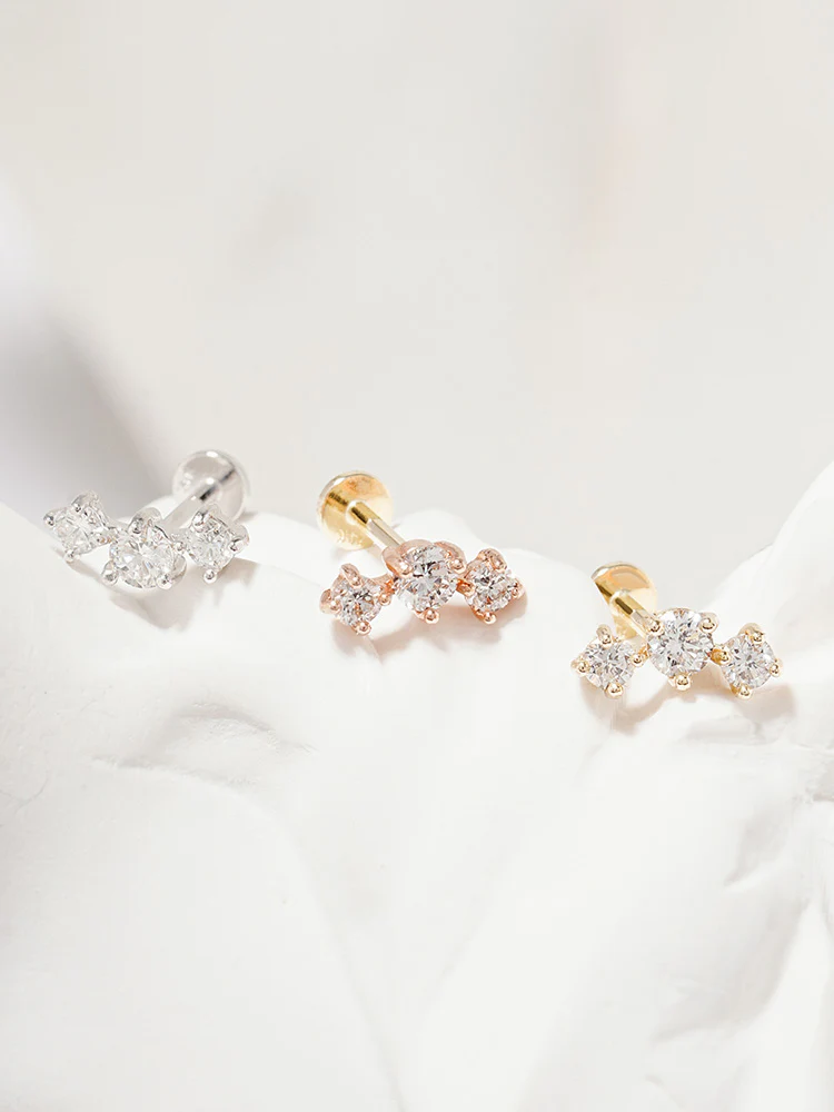 14K Solid Gold Lab Diamond Twinkle Crown Internally Threaded Labret Piercing 20G - Image 15