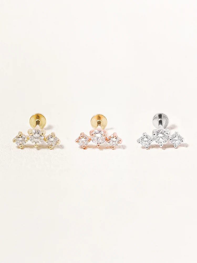 14K Solid Gold Lab Diamond Twinkle Crown Internally Threaded Labret Piercing 20G - Image 17