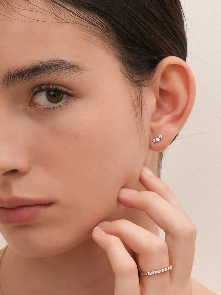 14K Solid Gold Lab Diamond Twinkle Crown Internally Threaded Labret Piercing 20G - Image 18