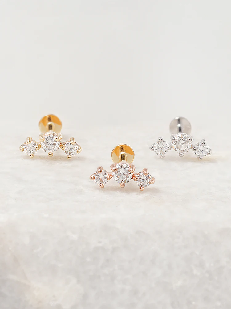 14K Solid Gold Lab Diamond Twinkle Crown Internally Threaded Labret Piercing 20G - Image 21