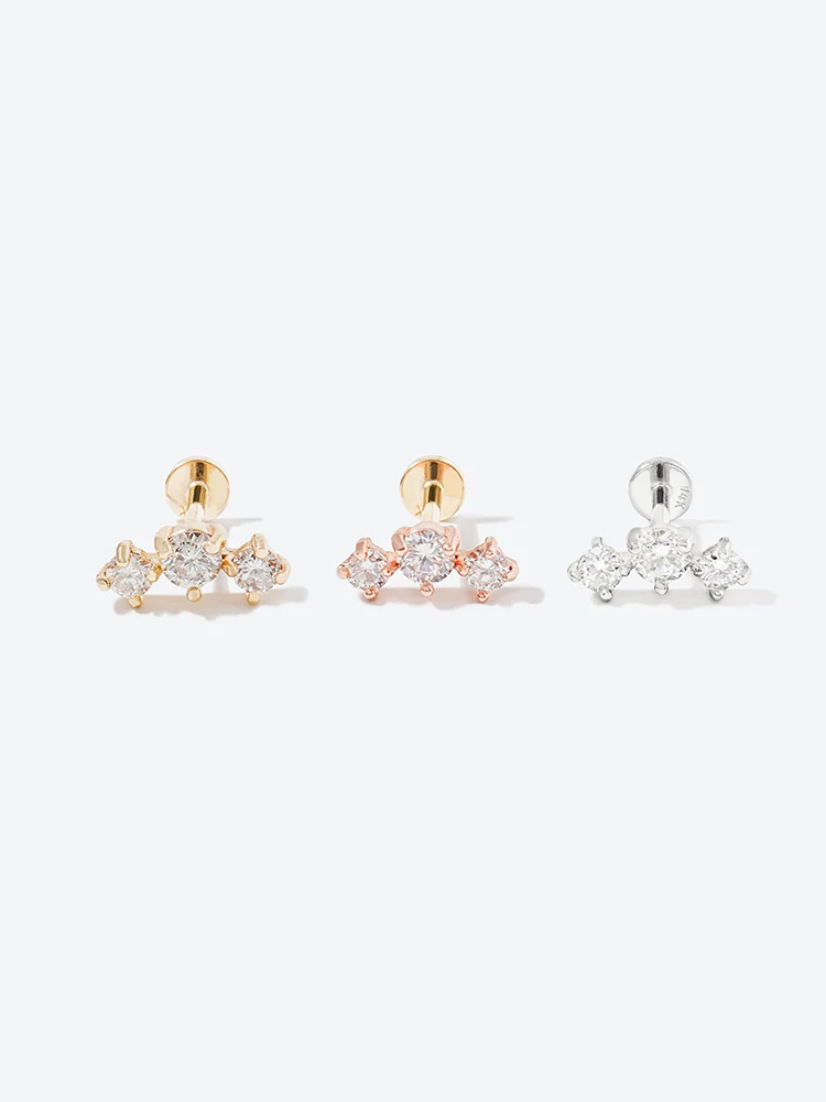 14K Solid Gold Lab Diamond Twinkle Crown Internally Threaded Labret Piercing 20G - Image 24