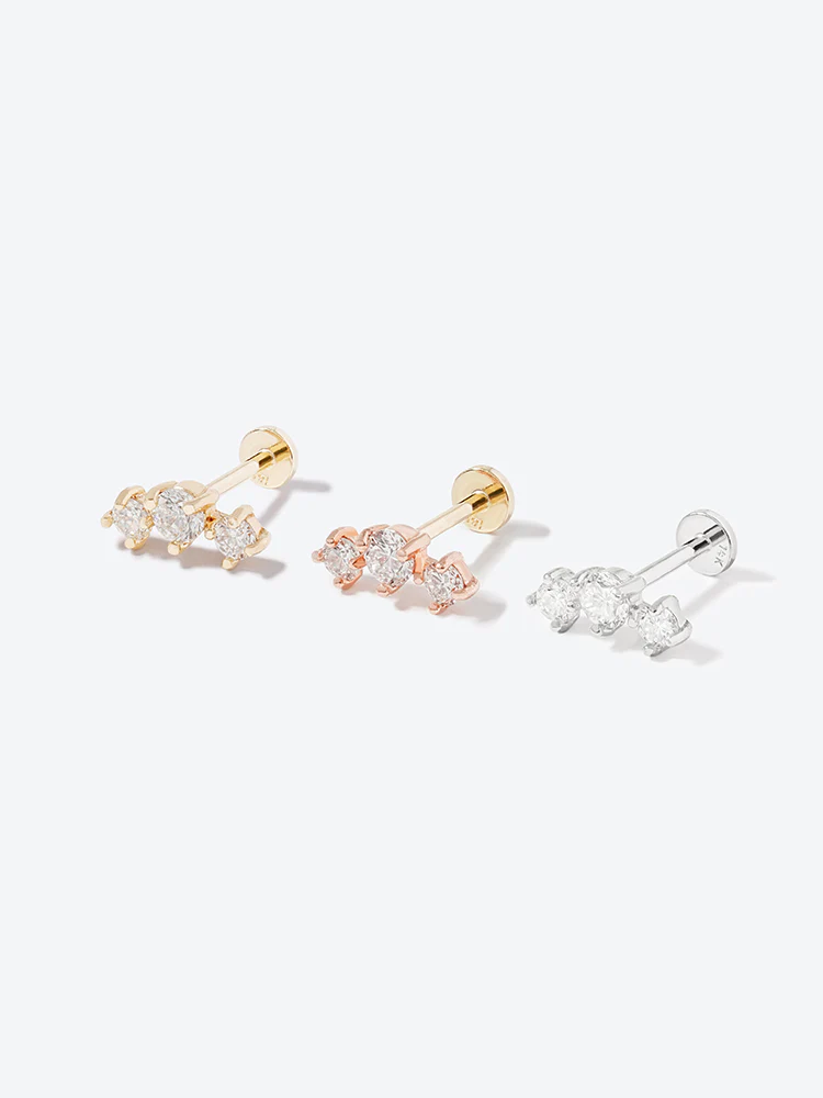 14K Solid Gold Lab Diamond Twinkle Crown Internally Threaded Labret Piercing 20G - Image 25