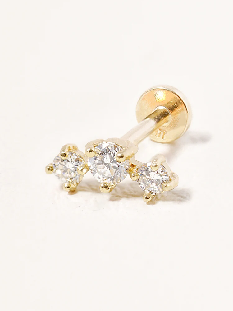 14K Solid Gold Lab Diamond Twinkle Crown Internally Threaded Labret Piercing 20G - Image 3