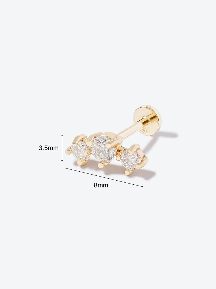 14K Solid Gold Lab Diamond Twinkle Crown Internally Threaded Labret Piercing 20G - Image 33