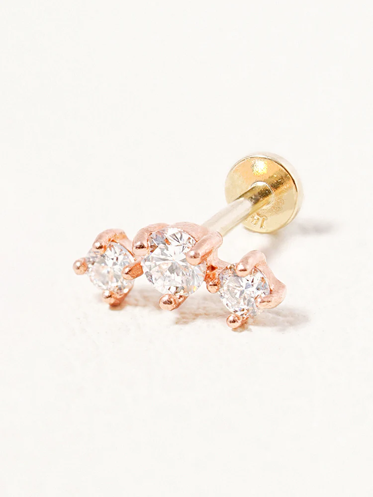 14K Solid Gold Lab Diamond Twinkle Crown Internally Threaded Labret Piercing 20G - Image 5