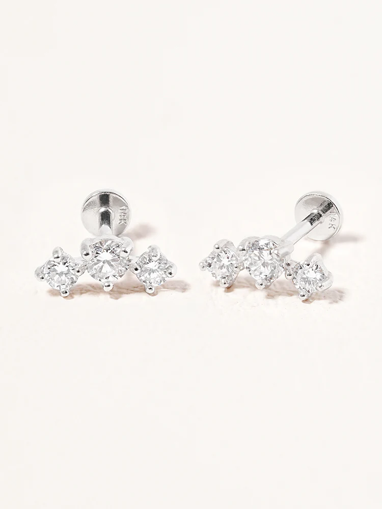 14K Solid Gold Lab Diamond Twinkle Crown Internally Threaded Labret Piercing 20G - Image 7