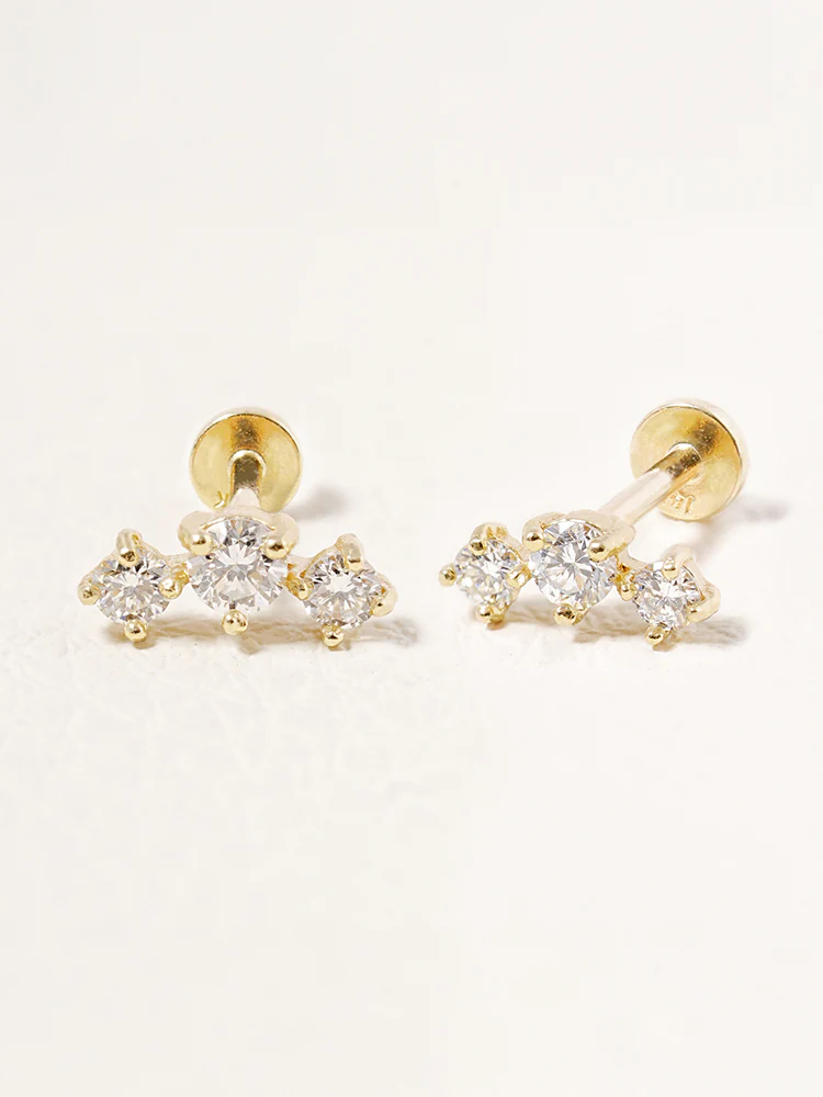 14K Solid Gold Lab Diamond Twinkle Crown Internally Threaded Labret Piercing 20G - Image 9