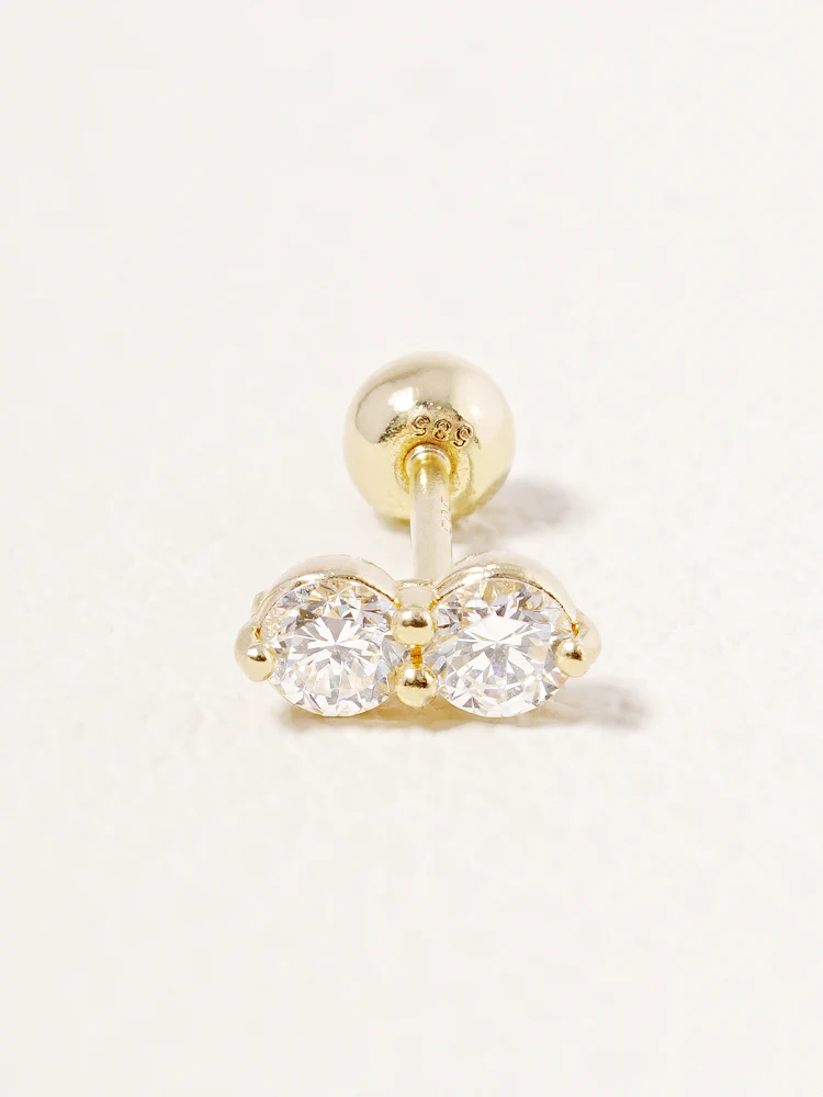 14K Solid Gold Lab Diamond Two Stone Two Way Cartilage Earring 20G18G16G - Image 10