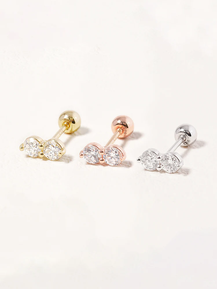 14K Solid Gold Lab Diamond Two Stone Two Way Cartilage Earring 20G18G16G - Image 12