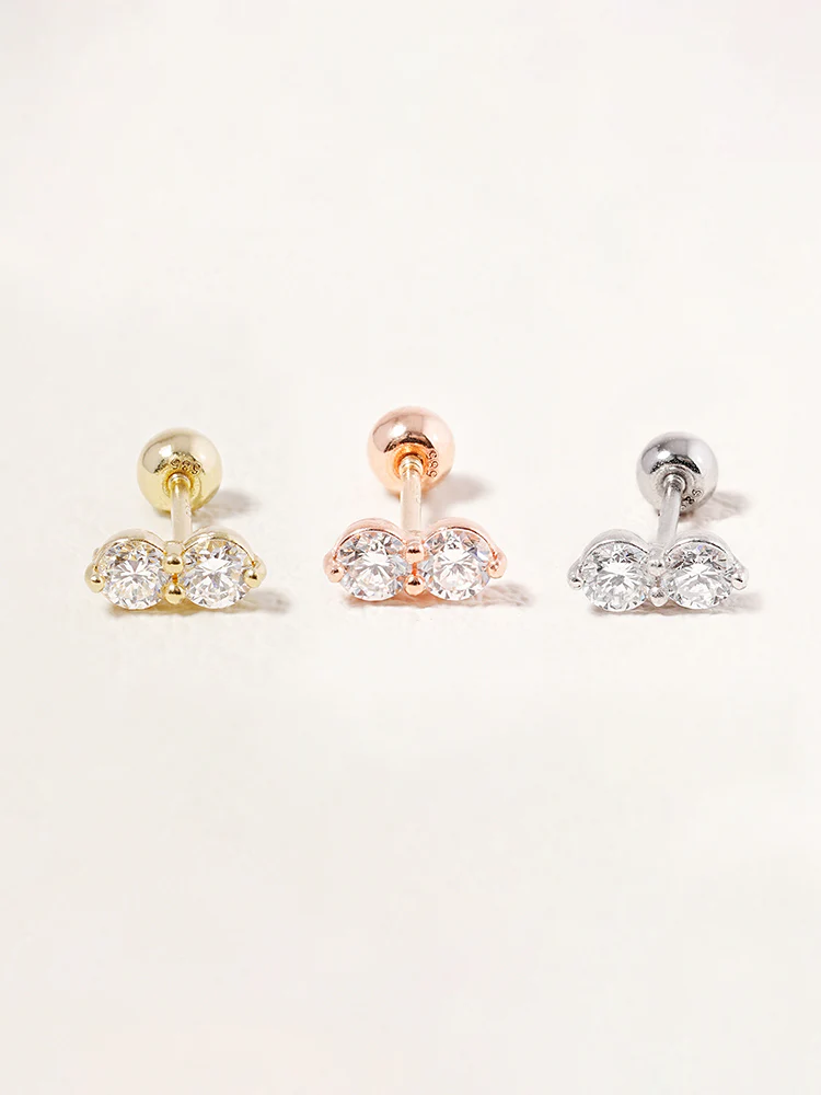 14K Solid Gold Lab Diamond Two Stone Two Way Cartilage Earring 20G18G16G - Image 14